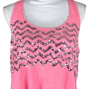 Pink tank sleeveless sparkly pink silver glitter sequence athletic top XS